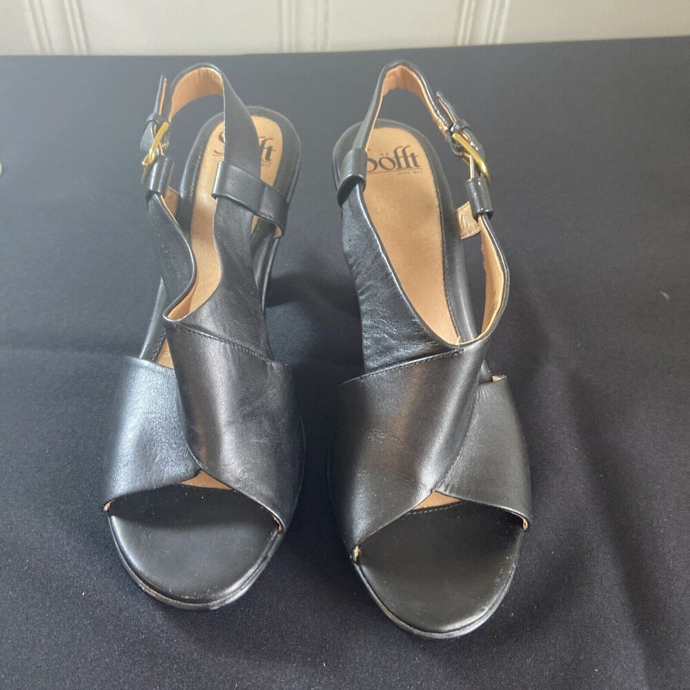 Sofft Sandals Women's 9 M  Slingback Black Leather Shoes Heels Cushioned